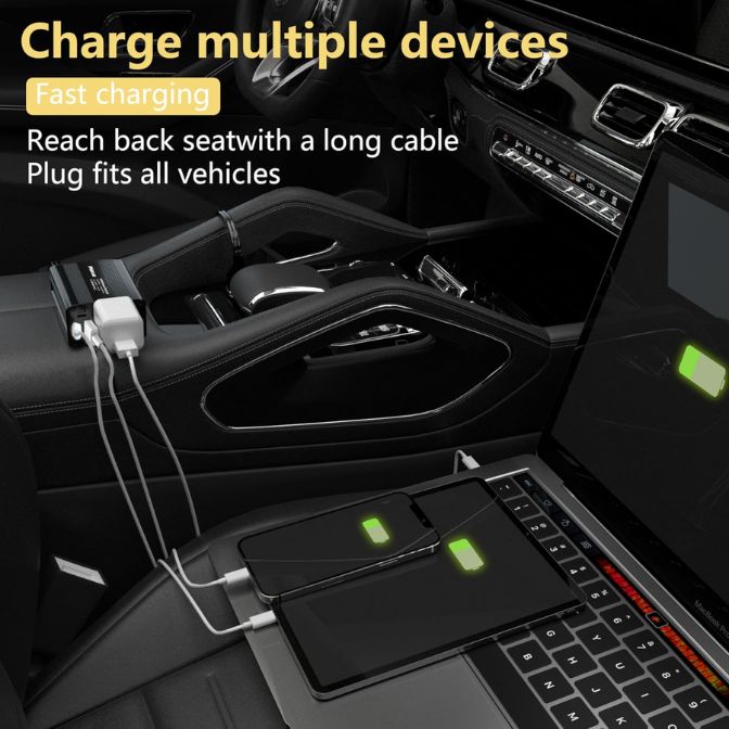 150W Car Power Inverter - DC 12V to 110V AC Car Plug Adapter Outlet with Fast Charger 24W USB-C/24W USB-A, for Laptop Car Charger 2