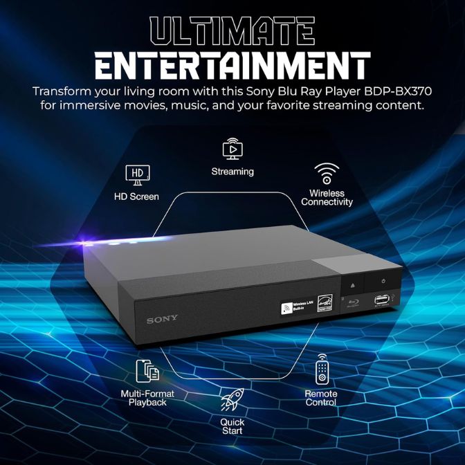 Sony DVD Player Blu Ray Player BDP-BX370 Bundle, High Speed HDMI Cable, Zdirect Lens Cloth 6