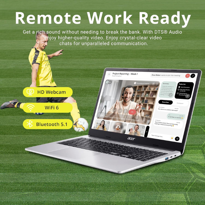 Acer Chromebook 315 15.6" FHD Laptop, Intel Celeron N4500, 4GB LPDDR4 RAM, 64 GB Storage, Intel UHD Graphics, HD Webcam, Wi-Fi 6, Chrome OS, Silver