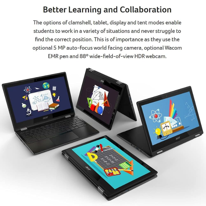 Acer 2 in 1 Chromebook - Spin 511 R752T C2YP 11.6'' Touchscreen Convertible HD 1366 x 768 Intel Celeron N4020 Dual core (2 Core) 1.10 GHz 4 GB RAM 32 Flash