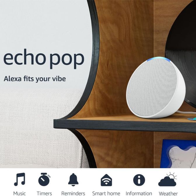 Amazon Echo Pop smallest Alexa speaker, Glacier White 5