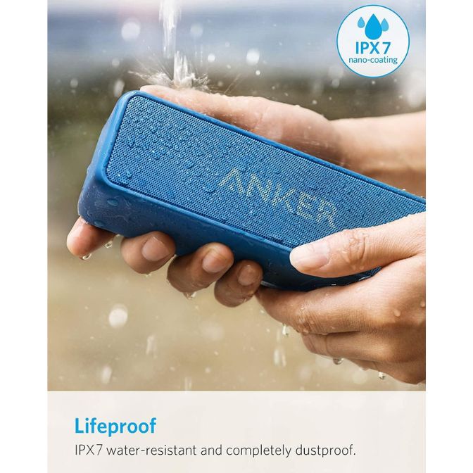 Anker Soundcore 2 12W Portable Wireless Bluetooth Speaker, 24-Hour Playtime, 66ft Bluetooth Range, IPX7 Water Resistance, Blue 6
