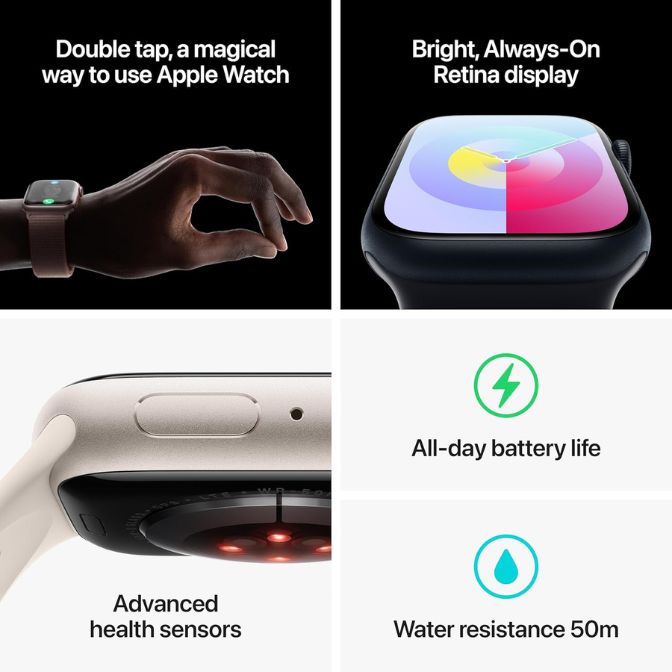 Apple Watch Series 9 with GPS + Cellular, 45mm stainless steel case, Midnight Sport Band, and advanced health tracking features 2