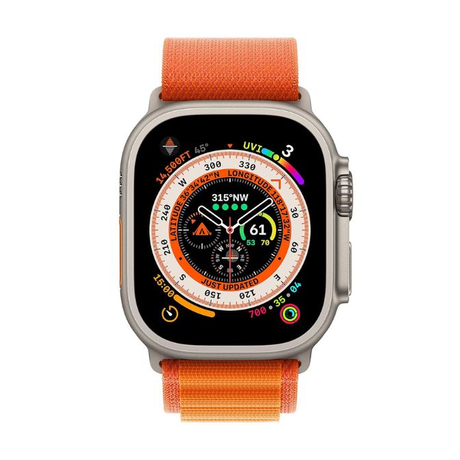 Apple Watch Ultra Smart Watch, Rugged Titanium Case, Orange Alpine Loop, Extra-Long Battery Life, Brighter Retina Display