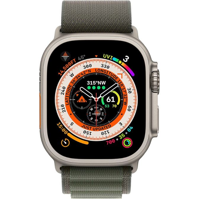 Apple Watch Ultra Titanium Case with Green Alpine Loop, Large