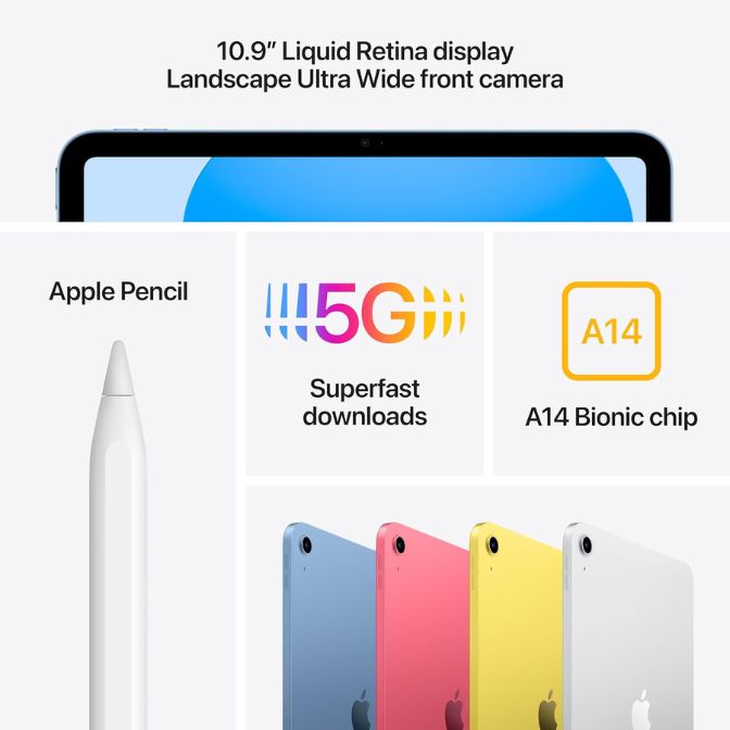 Apple iPad (10th Generation) with A14 Bionic chip, 109-inch Liquid Retina Display, 64GB, Wi-Fi 6 + 5G Cellular, blue 3