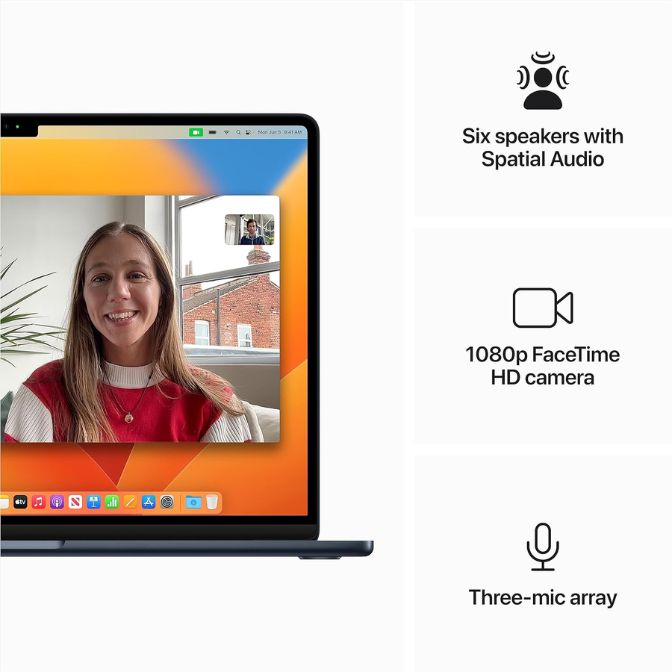 Apple 2023 MacBook Air Laptop with M2 chip: 15.3-inch Liquid Retina Display, 8GB Unified Memory, 256GB SSD Storage, 1080p FaceTime HD Camera, Touch ID. Works with iPhone/iPad; Midnight 4