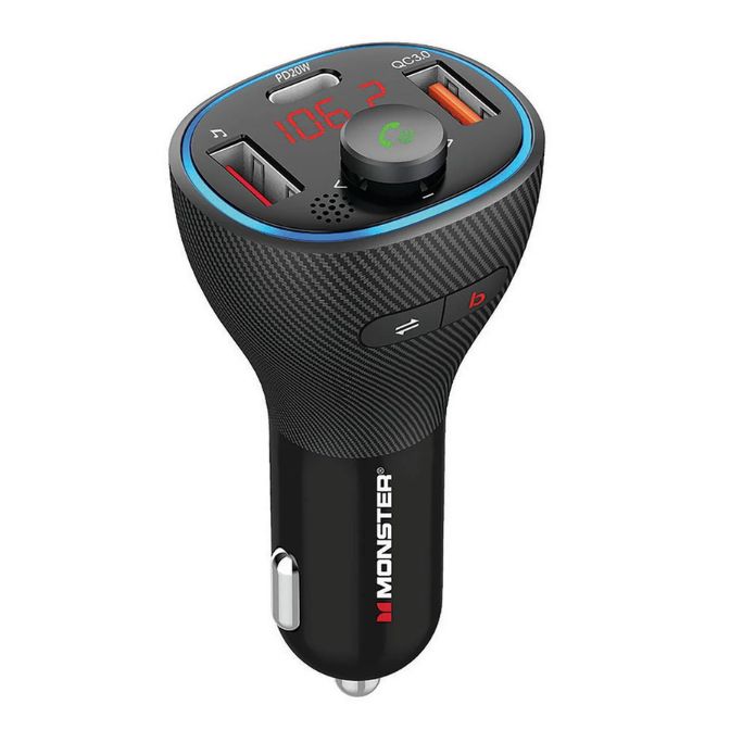 Monster Bluetooth FM Transmitter and 20W QC3.0 USB and Type-C PD Car Charger, 2 Charging Ports, Hands-Free Calls, Play Music Stored On Flash Drives, Works with Siri and Google Assistant 4