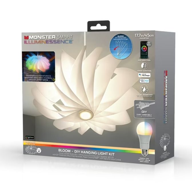 Monster Bloom 15ft Hanging Pendant White Lamp with 1 Smart A19 Light Bulb, Twist, Novelty