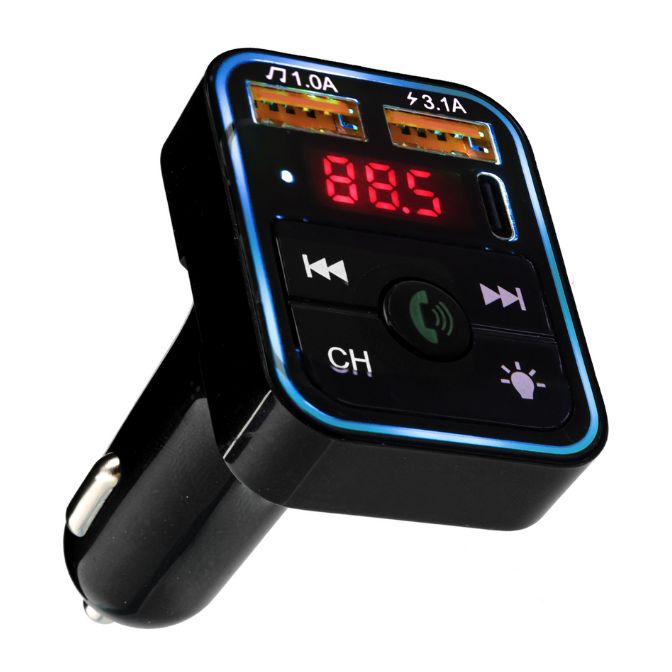 Bluetooth FM Transmitter and Car Charger, Hands Free Calling, Type C and Dual USB A ports 1