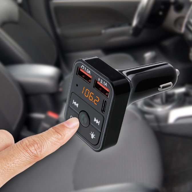 Bluetooth FM Transmitter and Car Charger, Hands Free Calling, Type C and Dual USB A ports 5