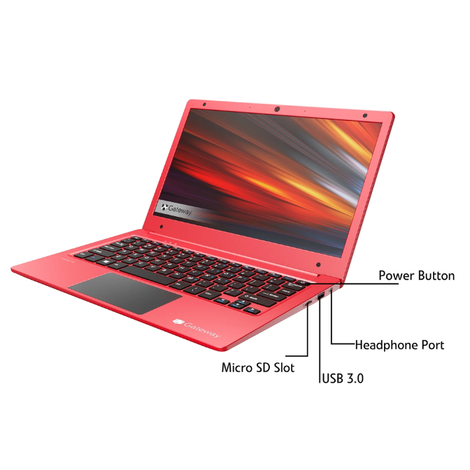 Gateway 11.6" Ultra Slim Notebook, HD, Intel Celeron, Dual Core, 64GB Storage, 4GB RAM, Mini HDMI, 1.0MP Webcam, Windows 10 S