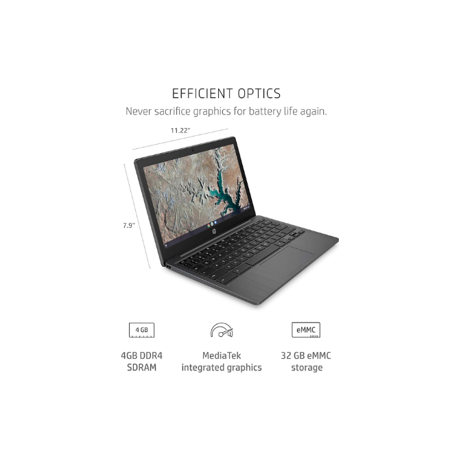HP Chromebook 11-inch Laptop - MediaTek - MT8183 - 4 GB RAM - 32 GB eMMC Storage - 11.6-inch HD Display - with Chrome OS
