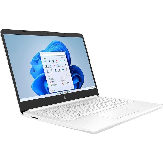 HP 14 Inch HD Laptop Notebook Intel Celeron N4120 4GB DDR4 RAM 64GB eMMC UHD Graphics 600 Snow White Keyboard SD Card Reader HDMI Headphone Microphone Port, White 14-dq0052dx Computer (Renewed)