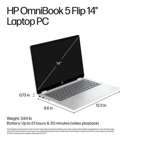 HP - OmniBook 5 Flip 2-in-1 14" 2K Touch-Screen Laptop - Intel Core 7 - 16GB Memory - 512GB SSD - Glacier Silver - With Wireless Mouse (Factory Renewed)