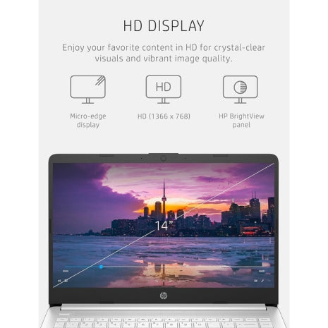 HP 14-inch laptop with Intel Celeron N4020, 4GB RAM, 64GB storage, HD micro-edge display, Windows 11 Home, Snowflake White 1