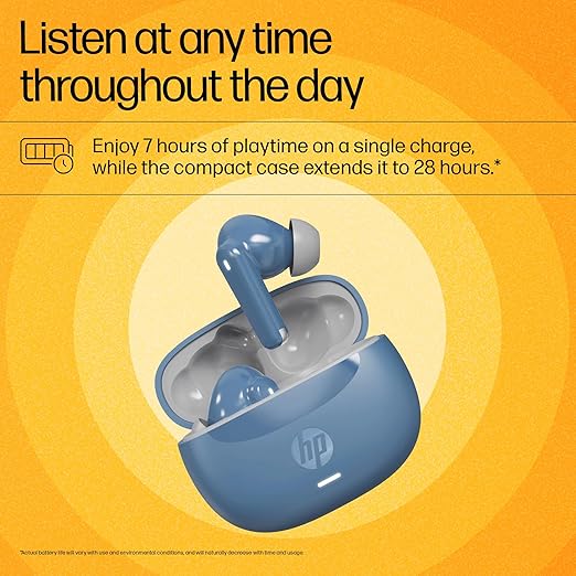 HP H150 Wireless Earbuds, Bluetooth connectivity, Digital Active Noise Cancelation, 7 Hours of Playtime, Fingerprint Touch, IPX3 Water-Resistant Design, A20QBAA