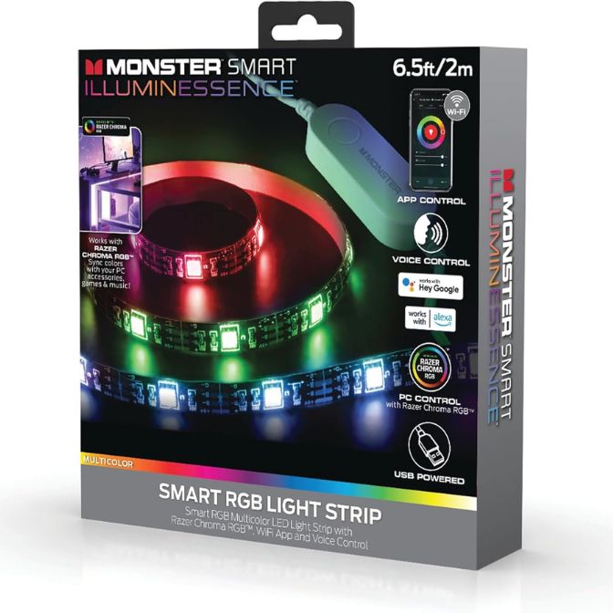 LED Strip Short Wi-Fi Multi-Color LED Light Strip Monster 6.5Ft, Smart App, Customizable Settings, Any Space, Voice-Control, Alexa, Google Assistant, Easy Installation