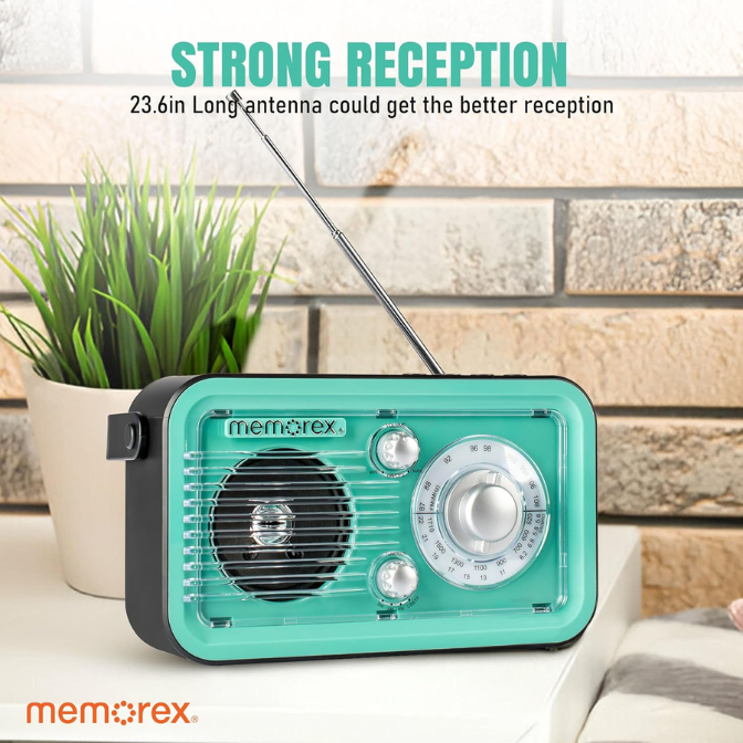 Memorex BR100 Retro Style Rechargeable AM/FM/Shortwave Radio | Tabletop Radio with TF Card & USB Playback | 2000mAh Battery, and Rotary Telescopic Antenna 3
