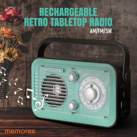 Memorex BR100 Retro Style Rechargeable AM/FM/Shortwave Radio | Tabletop Radio with TF Card & USB Playback | 2000mAh Battery, and Rotary Telescopic Antenna 5