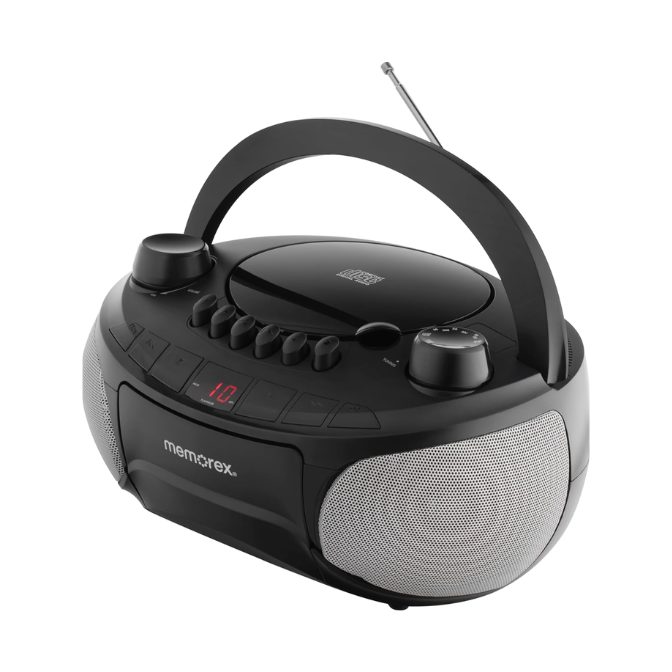 Memorex MX-BCCD50(K) AM/FM Top Loading CD and Cassette Player Blue | Portable Stereo with Programmable Memory, Auto-Stop Cassette Deck | Auxiliary Input, and Red LED Display (Black) 1