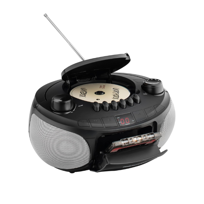 Memorex MX-BCCD50(K) AM/FM Top Loading CD and Cassette Player Blue | Portable Stereo with Programmable Memory, Auto-Stop Cassette Deck | Auxiliary Input, and Red LED Display (Black) 2