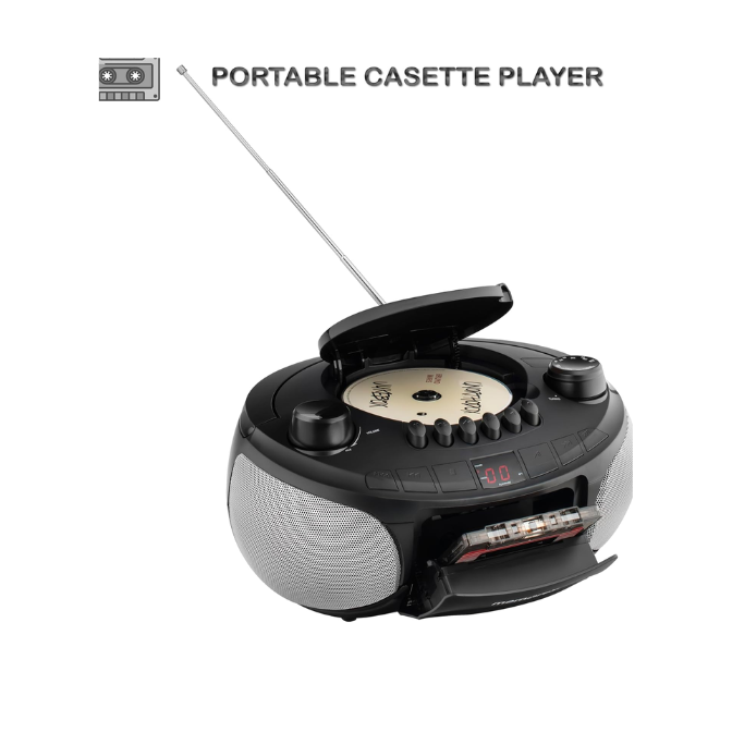 Memorex MX-BCCD50(K) AM/FM Top Loading CD and Cassette Player Blue | Portable Stereo with Programmable Memory, Auto-Stop Cassette Deck | Auxiliary Input, and Red LED Display (Black) 4