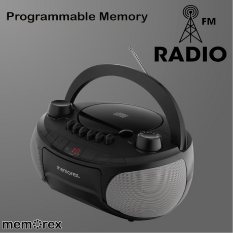 Memorex MX-BCCD50(K) AM/FM Top Loading CD and Cassette Player Blue | Portable Stereo with Programmable Memory, Auto-Stop Cassette Deck | Auxiliary Input, and Red LED Display (Black) 5