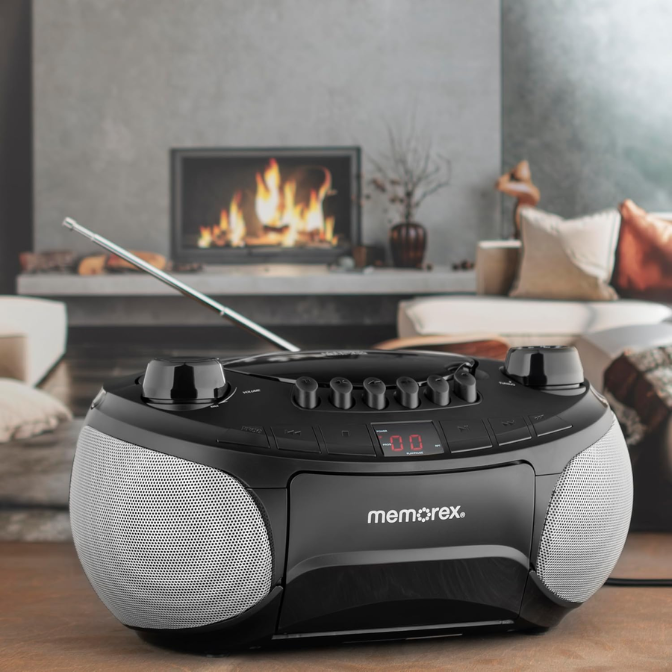 Memorex MX-BCCD50(K) AM/FM Top Loading CD and Cassette Player Blue | Portable Stereo with Programmable Memory, Auto-Stop Cassette Deck | Auxiliary Input, and Red LED Display (Black) 7