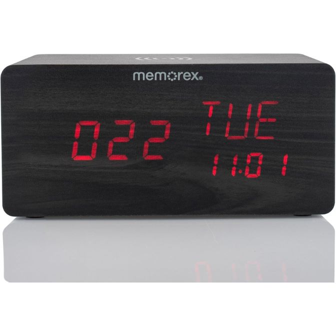 Memorex MX-CRBT250 | Bluetooth LED Alarm Clock with 10W Fast Wireless Charging, Adjustable Dimmer, Dual Stereo Speakers, Large Red LED Display, Bluetooth 5.0 Audio Streaming | Ultimate Bedside Clock 1