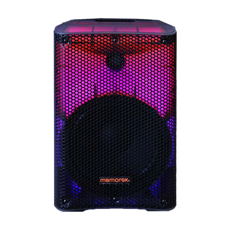 Memorex MX-PS801 8-Inch PA Speaker with Translucent Cabinet | 500W PMPO, Bluetooth | TWS Pairing, LED Lighting | 50W RMS Bi-Amp, USB & SD Playback | Microphone Input, Portable Design