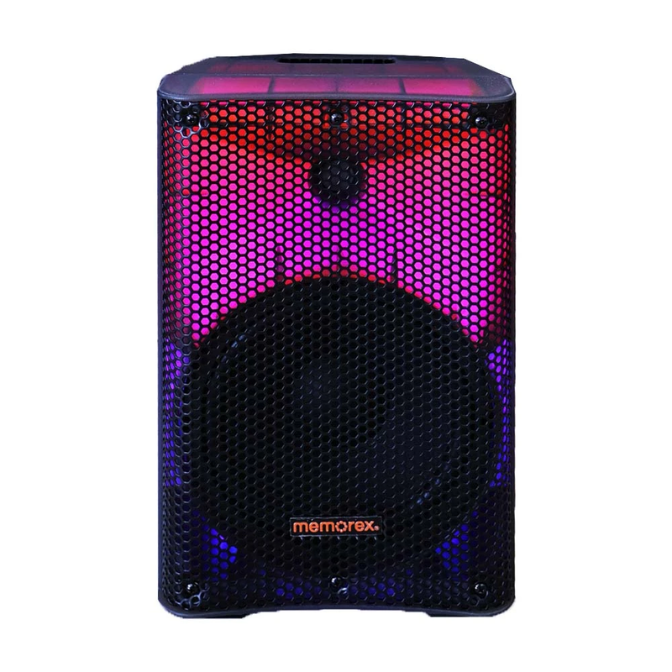 Memorex MX-PS801 8-Inch PA Speaker with Translucent Cabinet | 500W PMPO, Bluetooth | TWS Pairing, LED Lighting | 50W RMS Bi-Amp, USB & SD Playback | Microphone Input, Portable Design 1