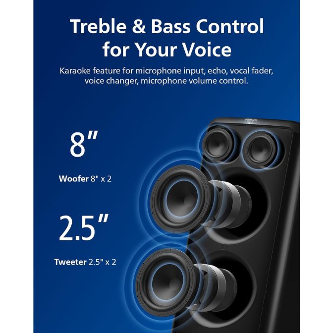 PHILIPS X5206 Karaoke Machine, Portable Party Bluetooth Speaker, Black 4