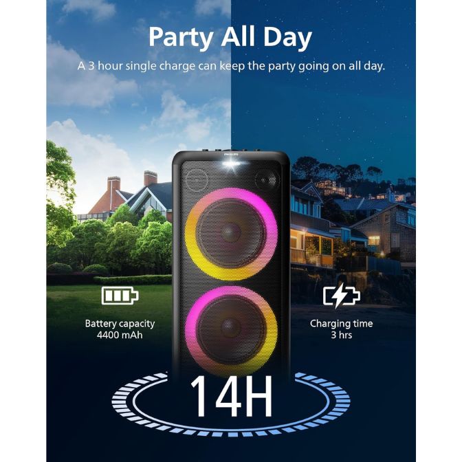 PHILIPS X5206 Karaoke Machine, Portable Party Bluetooth Speaker, Black 5