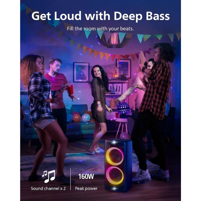 PHILIPS X5206 Karaoke Machine, Portable Party Bluetooth Speaker, Black 7