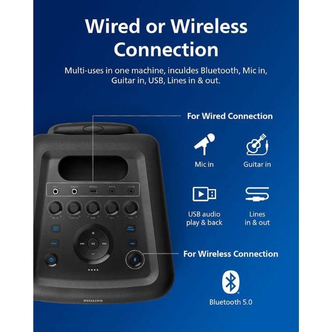 PHILIPS X5206 Karaoke Machine, Portable Party Bluetooth Speaker, Black 2