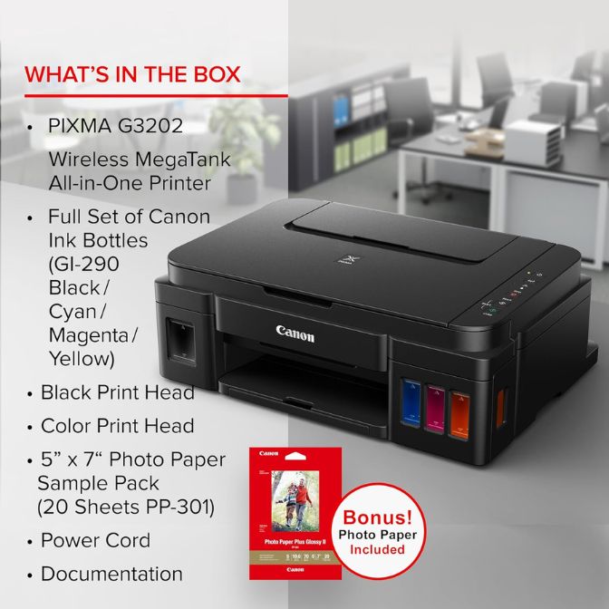 PIXMA G3202 Wireless Megatank All-in-One Printer with Copier and Scanner REF A 4