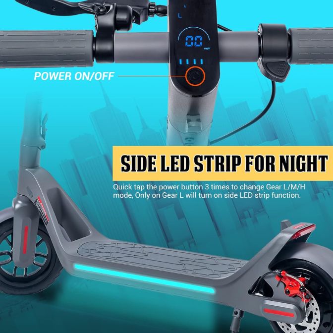 Phantomgogo Foldable electric scooter with a powerful motor, 28-mile range, 155 mph speed, and intelligent lighting, designed for adult commuters 3