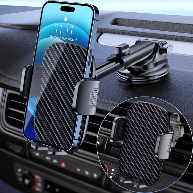 Qifutan Car Phone Holder Mount for Windshield Dashboard Air Vent Carbon Fiber