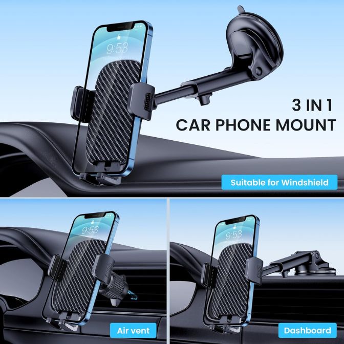 Qifutan Car Phone Holder Mount for Windshield Dashboard Air Vent Carbon Fiber 4