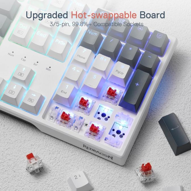 Redragon K668 RGB Gaming Keyboard 104 Keys Hot-swappable Red Switch 4