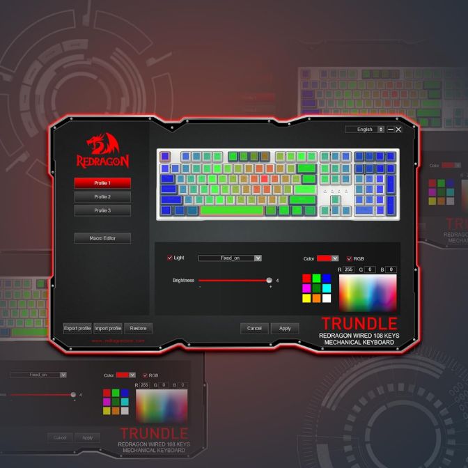 Redragon K668 RGB Gaming Keyboard 104 Keys Hot-swappable Red Switch 5