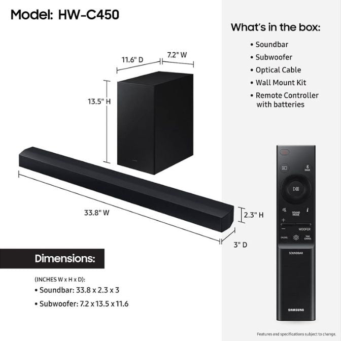 SAMSUNG HW-C450 2.1ch Soundbar w/DTS Virtual X, Subwoofer Included, Black 3