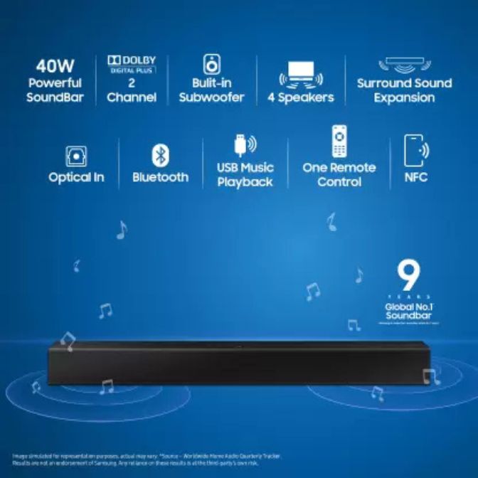 SAMSUNG Hw-T400/Xl 40 W with Dolby Digital Technology 40 W Bluetooth Soundbar - Black 7