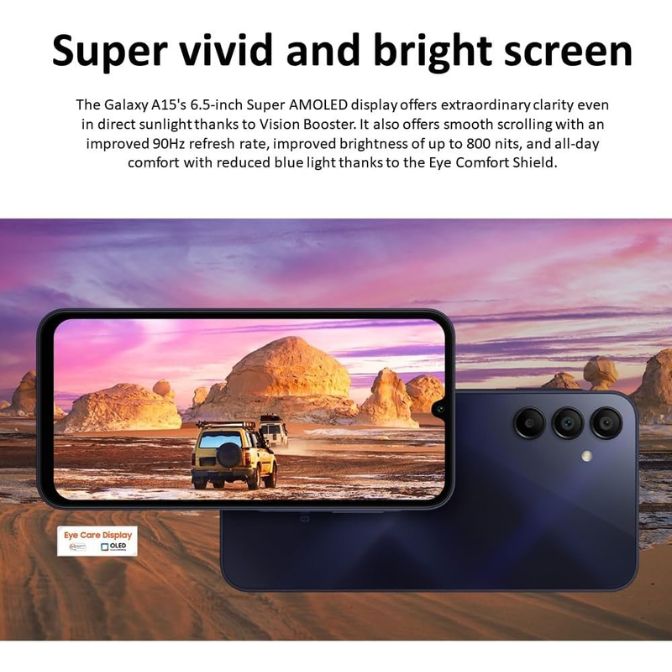 Samsung Galaxy A15 (SM-155M/DSN), 128GB 6GB RAM, Dual SIM, Factory Unlocked GSM, International Version (Ring Grip Case Bundle) (Blue Black) 3