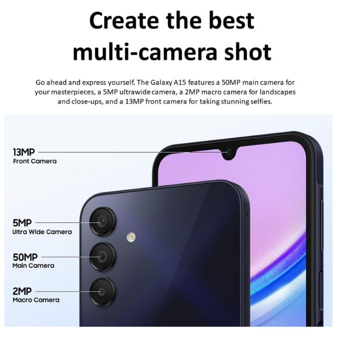 Samsung Galaxy A15 (SM-155M/DSN), 128GB 6GB RAM, Dual SIM, Factory Unlocked GSM, International Version (Ring Grip Case Bundle) (Blue Black) 4