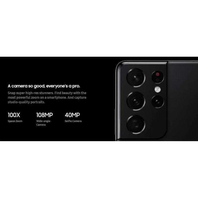 Samsung Galaxy S21 Ultra 5G smartphone with 128GB storage, Phantom Black, US version, factory unlocked 4