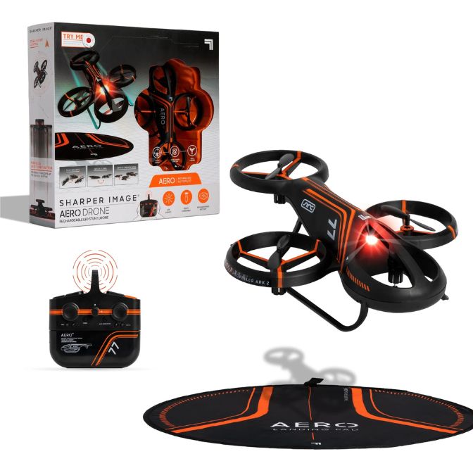 Sharper Image Aero Drone, Rechargeable LED Stunt Drone, Built-in LED Lights, Orange 1
