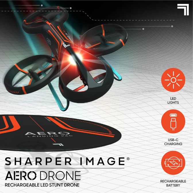 Sharper Image Aero Drone, Rechargeable LED Stunt Drone, Built-in LED Lights, Orange 6