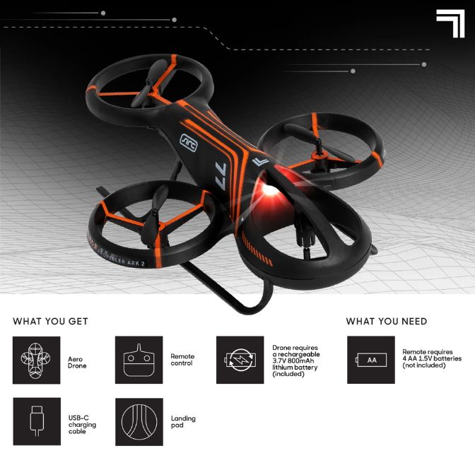 Sharper Image Aero Drone, Rechargeable LED Stunt Drone, Built-in LED Lights, Orange 7